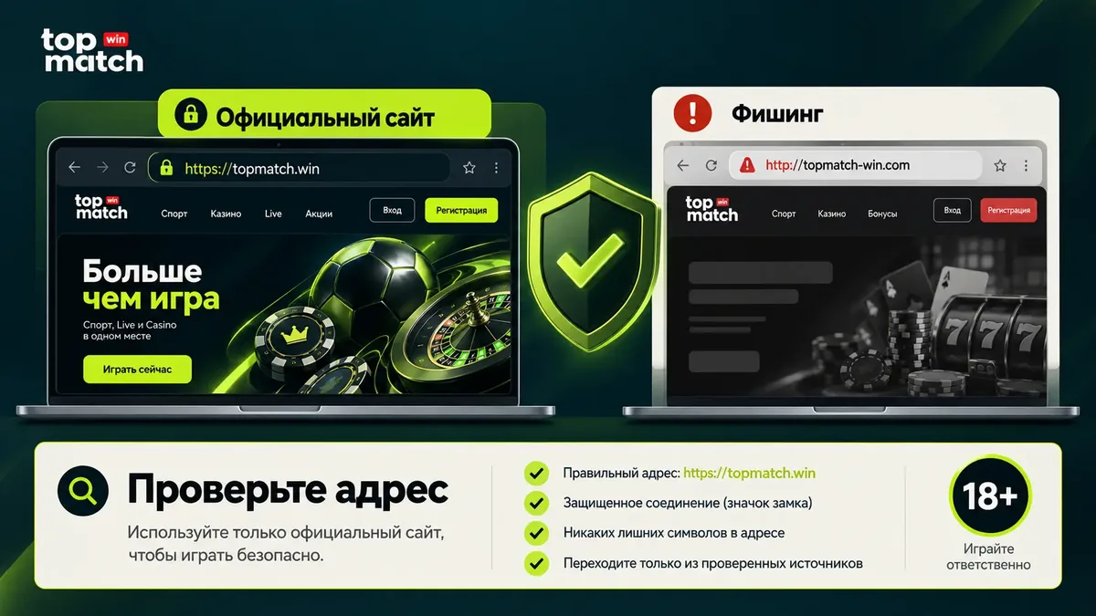 Безопасность зеркал Topmatch: сравнение официального сайта с фишинговой копией
