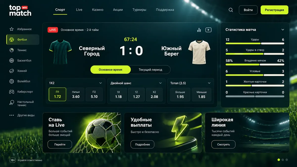Live-ставки Topmatch: матч в прямом эфире с таймером и меняющимися коэффициентами