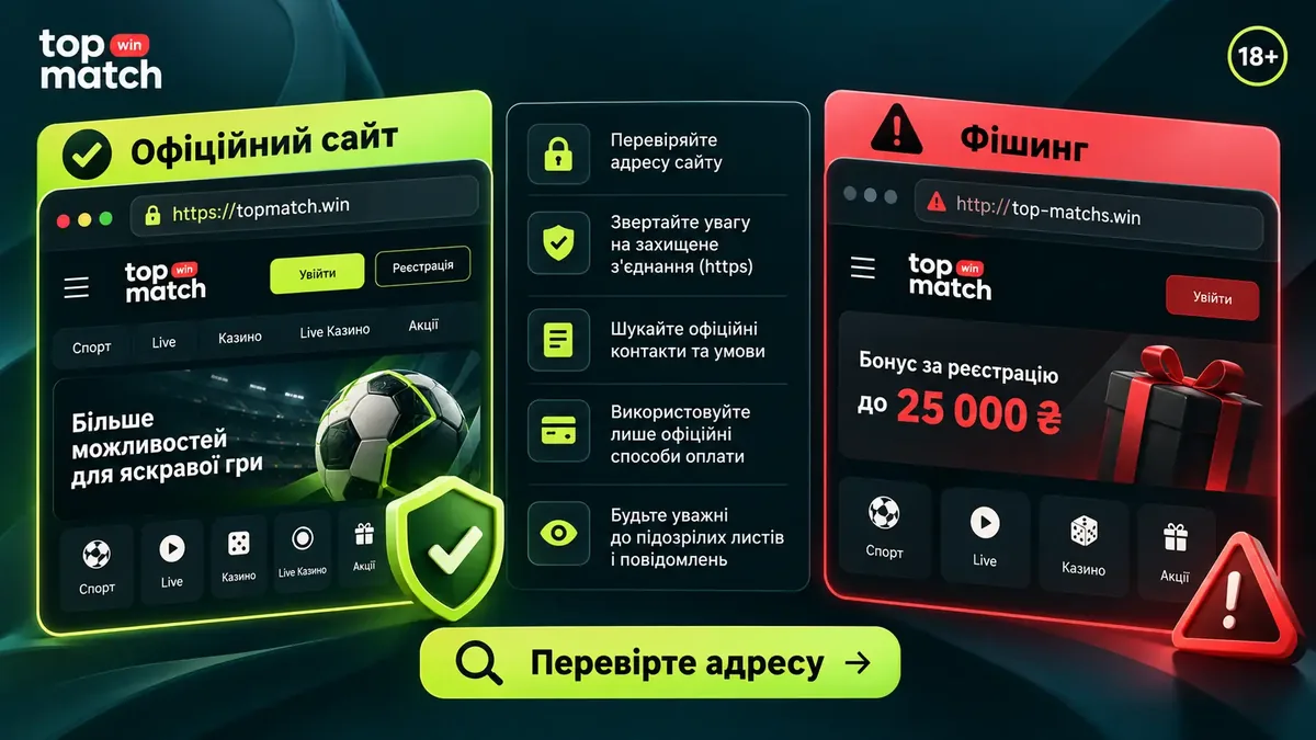 Безпека дзеркал Topmatch: порівняння офіційного сайту з фішинговою копією