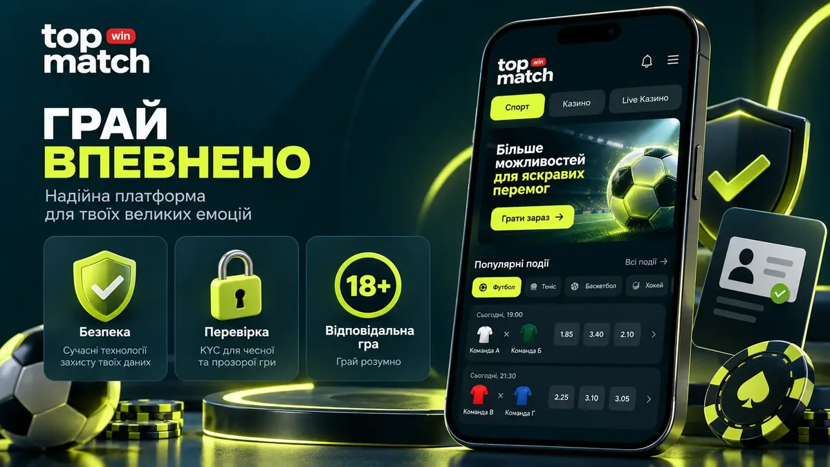Безпека акаунту Topmatch: застосунок для Android, KYC-перевірка і позначка 18+