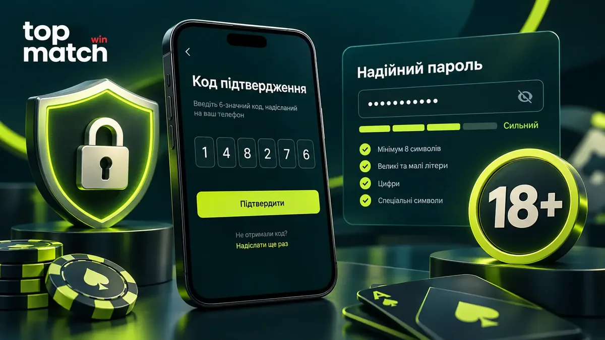 Захист акаунту Topmatch: код двофакторної автентифікації та індикатор надійності пароля