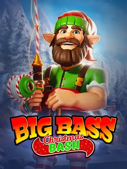 Big Bass Christmas Bash — слот в каталоге Topmatch: рыбак-эльф с удочкой на зимнем фоне